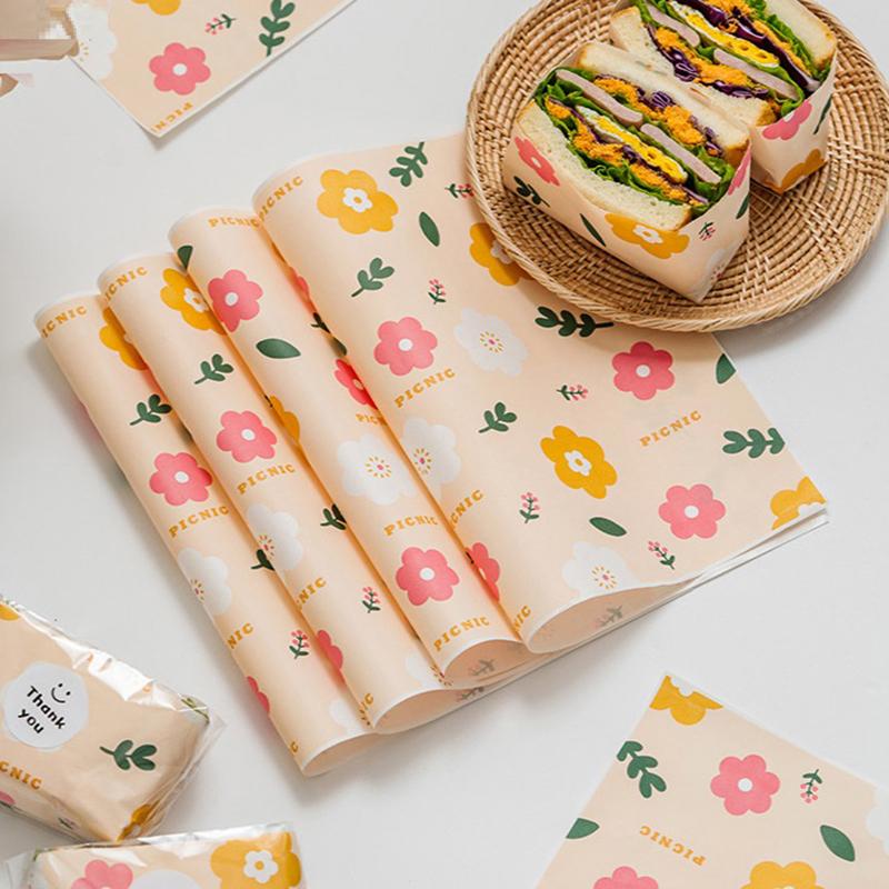 Lot de 50 feuilles de papier d'emballage pour sandwichs, de qualité alimentaire, résistant à l'huile, couleur naturelle, pour plateaux repas