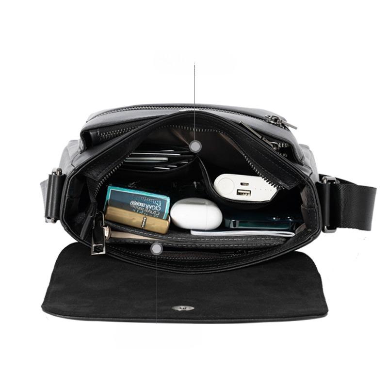 Men's Genuine Leather Clamshell Shoulder Bag Classic Men's Bag Business Leisure Travel Large Capacity Bag