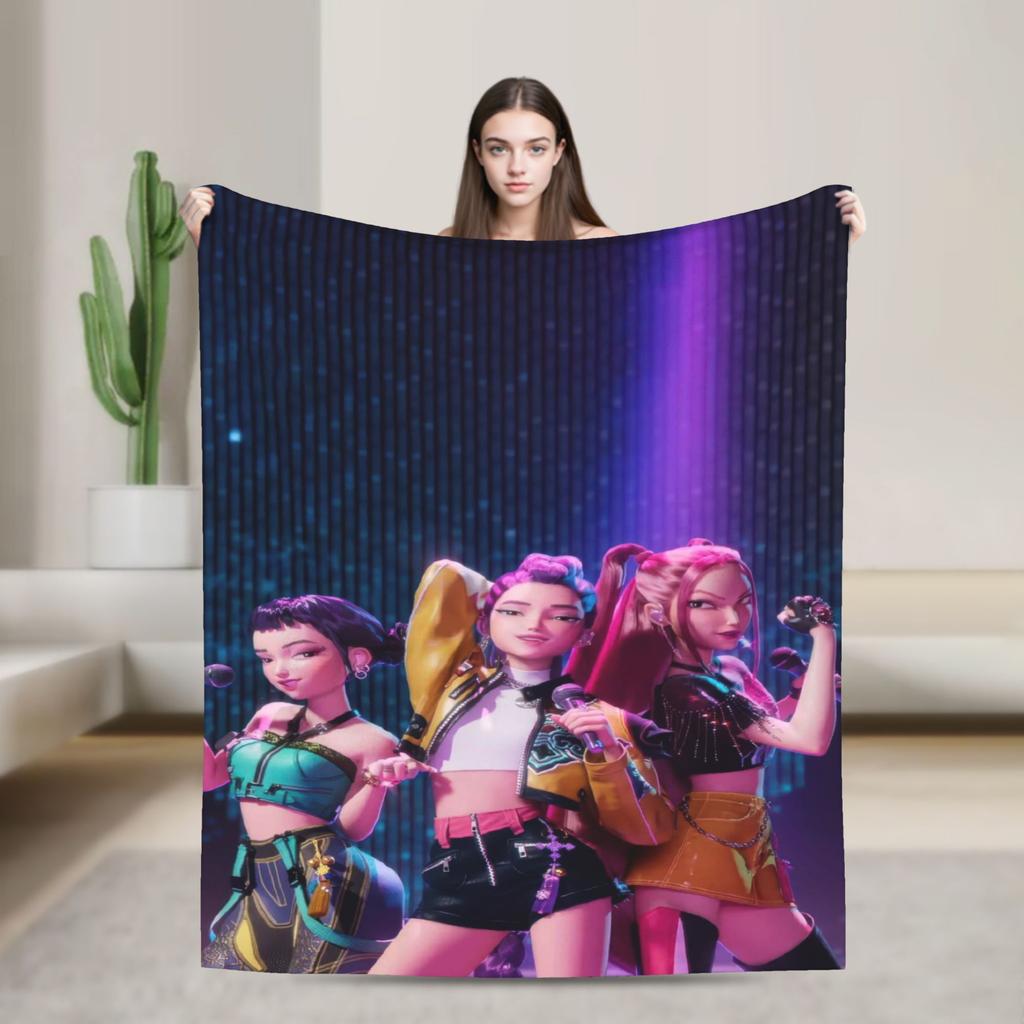 Demon KPop Blanket  Soft Funny Plush Throw Blanket For Kids Bedroom Flannel Bedspread Bed Cover