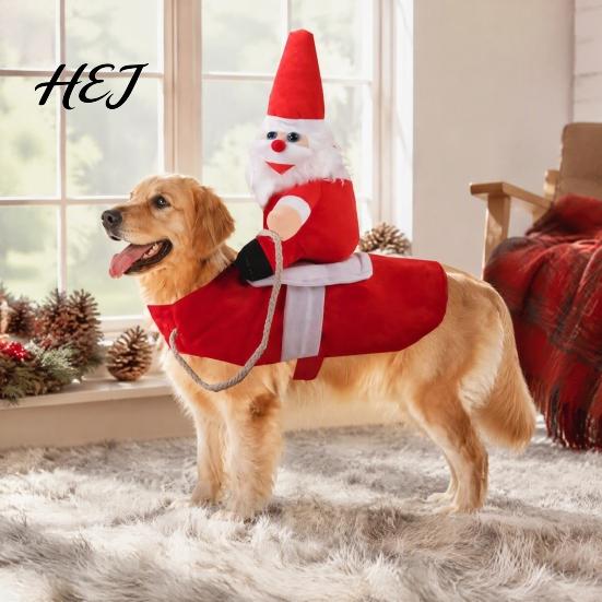 Large Dog Christmas Costume Santa Rider Costume, Outfit, Adjustable Closure, Funny Festival Pet Outfit Apparel for Small To Medium Dogs, Holiday Party
