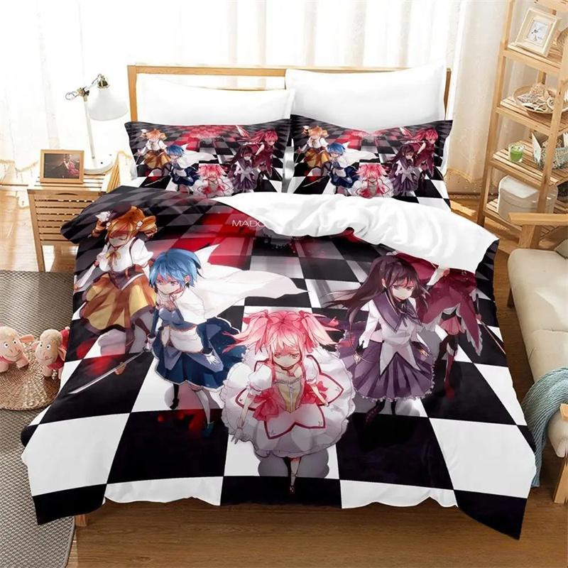 Anime Kawaii Girls Puella Magi Madoka Magica Bedding Set Boys Girls Twin Queen King Size Duvet Cover Pillowcase Bed boys Adult