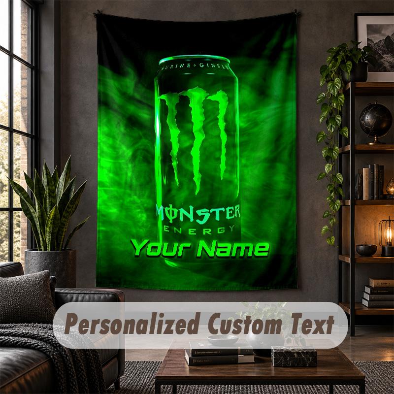 Gepersonaliseerd Wandkleed, Monster Energy Aangepaste Tekst, Zachte Stof Wandkunst Voor Binnen Decoratie