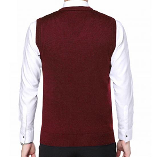 Men Vest Sweater V Neck Sleeveless Slim Fit Solid Color Knitted Pullover Slim Fit Mid Length Thickened Business Style