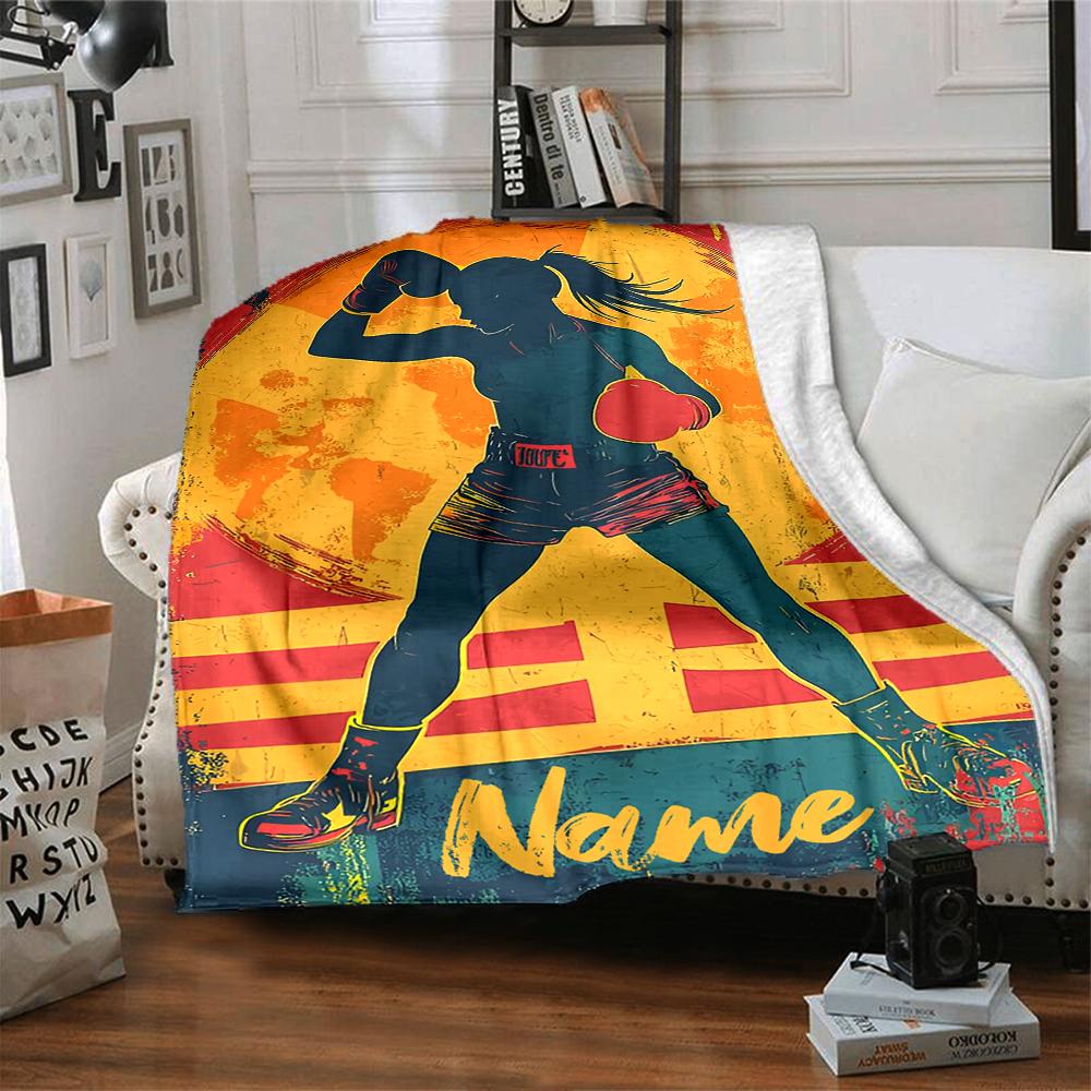 Custom Name Boxing Theme Printed Blanket - Perfect for Couch, Bed, Travel & Outdoor Use | Machine Washable, Cozy & Durable.