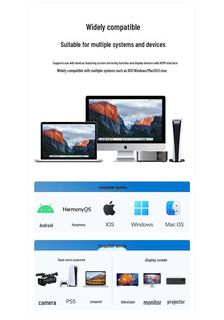 1080P HDMI Wireless Screen Mirroring Adapter for TV & Projector
