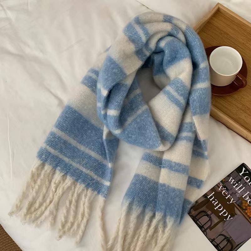White Mohair Solid Color Scarf Girls Korean Autumn and Winter New Soft Waxy Warm Extended Scarf Shawl