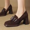 Nœud Femmes Talons Hauts Carrés Élégantes Plateformes Chaussures en Daim Femme Marque Tendance 2025 Escarpins Mode Fête Bureau Zapatos Mujer