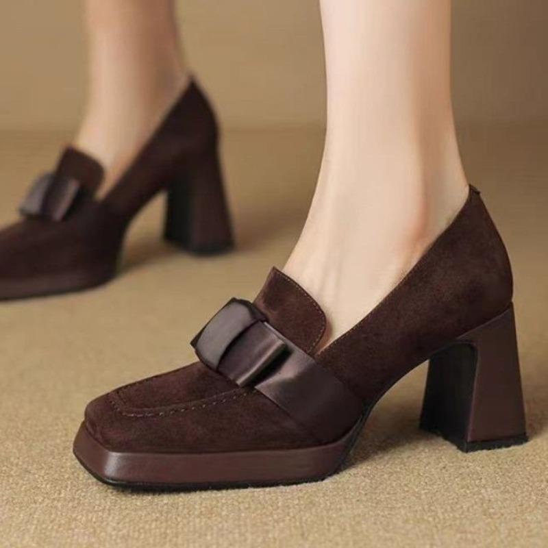 Nœud Femmes Talons Hauts Carrés Élégantes Plateformes Chaussures en Daim Femme Marque Tendance 2025 Escarpins Mode Fête Bureau Zapatos Mujer