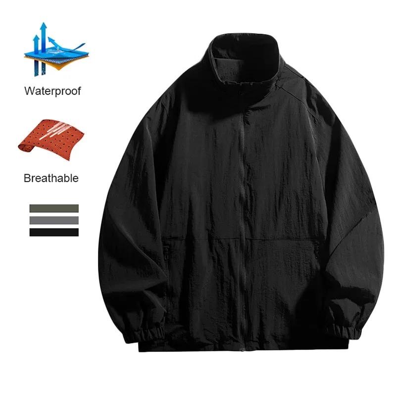 Men's Stand Collar Jacket Autumn Hot Sale Solid Color Breathable Waterproof Zipper Outwear Casual Daily Outdoor Male Stylish Coat