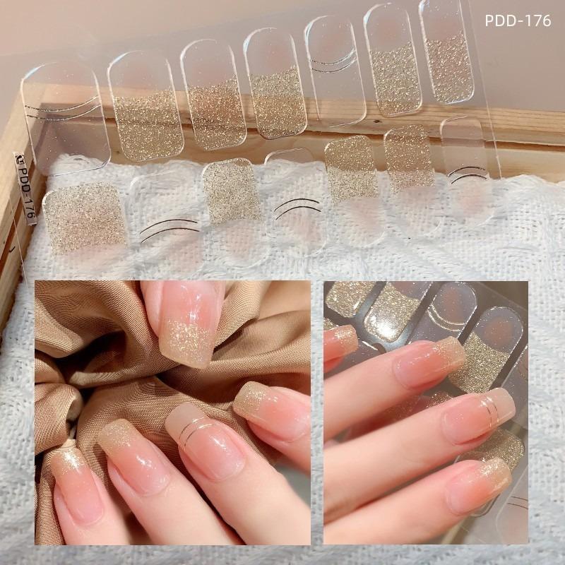 60 Styles DIY Semi Cured Gel Nail Stickers Long-Lasting Solid Color Fresh Flowers In Spring Nail Strips Patch Slider Full Cover Decal