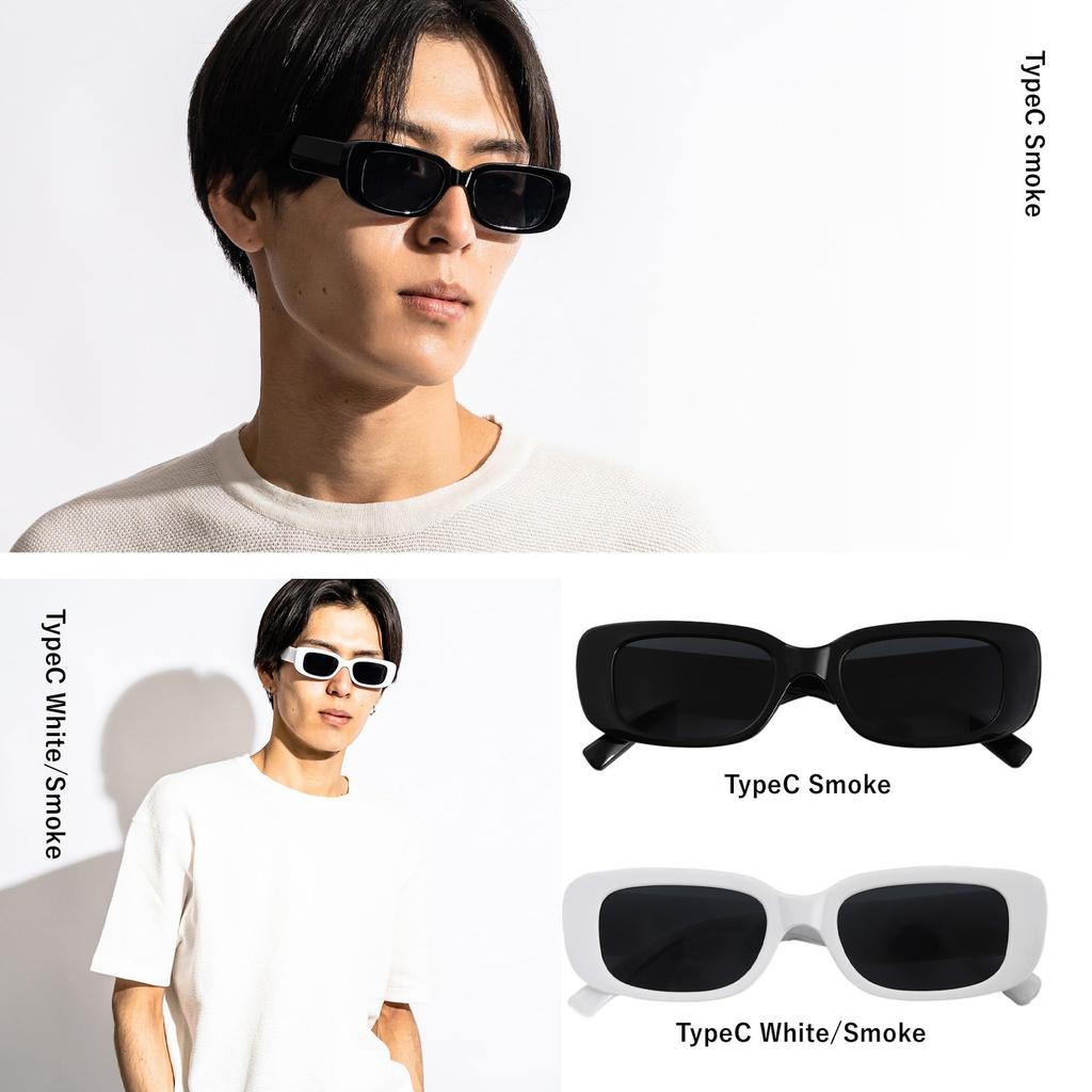 Puente Sunglasses Square Slim UV400 Clear Grey Smoke Women's Men's