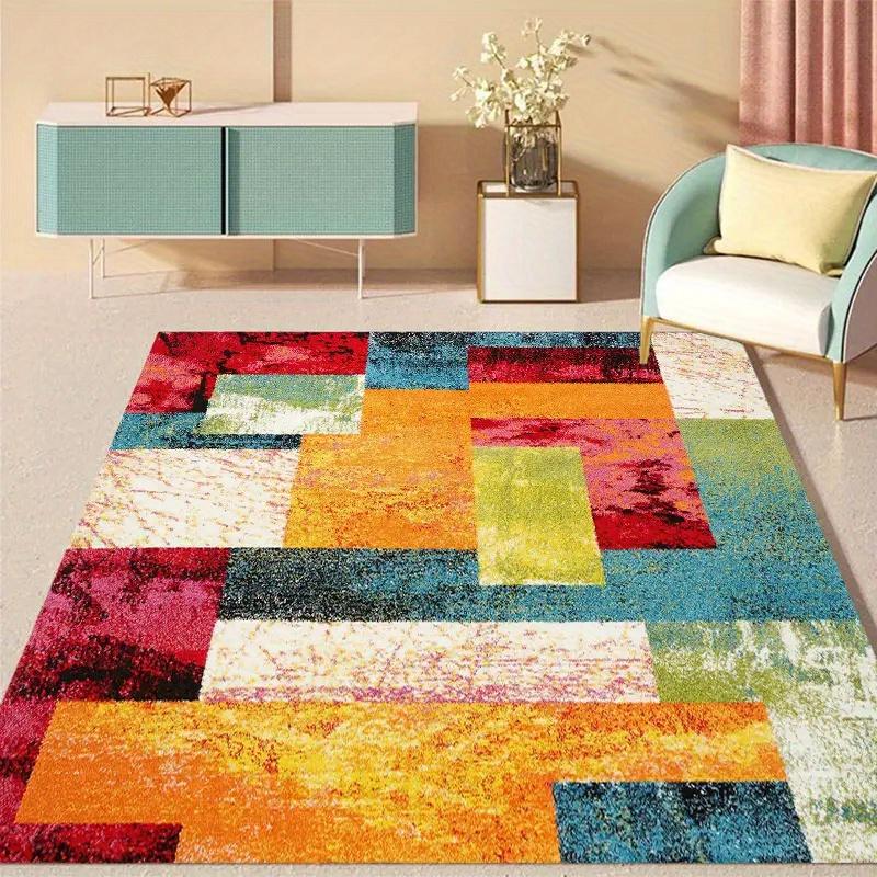 1pc Extra Large Bohemian Geometric Area Mat - Machine Washable Crystal Velvet Mat with Non-Slip Dot Backing,