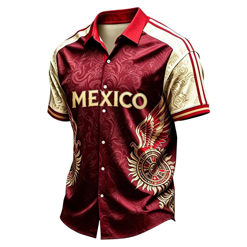 Casual Herenshirt met Korte Mouwen, Lichtgewicht, Ademend, met Mexico Letter Grafische Print voor de Zomer