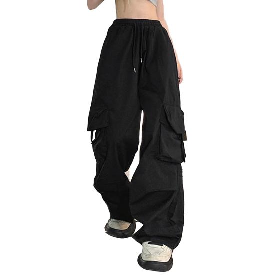 Damesbroek Elastische Taille Verstelbaar Trekkoord Wijde Pijpen Casual Broek Meerdere Zakken Ontwerp Cargo Broek