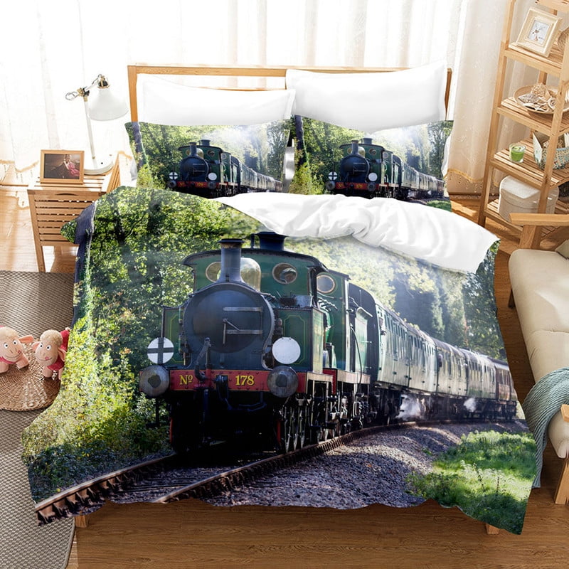 Retro Steam Train Beding Set Industrial Style Soft Duvet Cover Men's Plus Young Boys' Cover Gifts Warm Soft Breathable Plus Comfortable