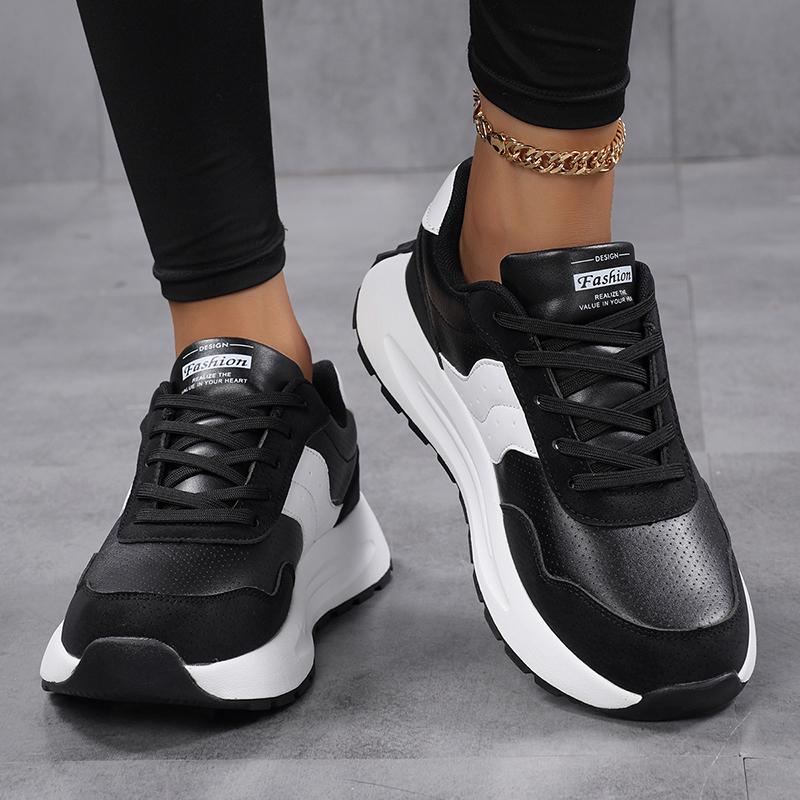 Fashion Thick Sole Running Shoes Women's Breathable PU Leather Casual Sneakers Non-slip Soft Sole Sports Footwear Size 36-43