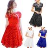 Robe en dentelle à manches courtes et col rond à la mode