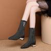 Fashion Mid Calf Shoes Woman Pointed Toe Middle Heel Elastic Half High Sock Boots for Women Boot Large Size Warm Comfortable and Elegant
