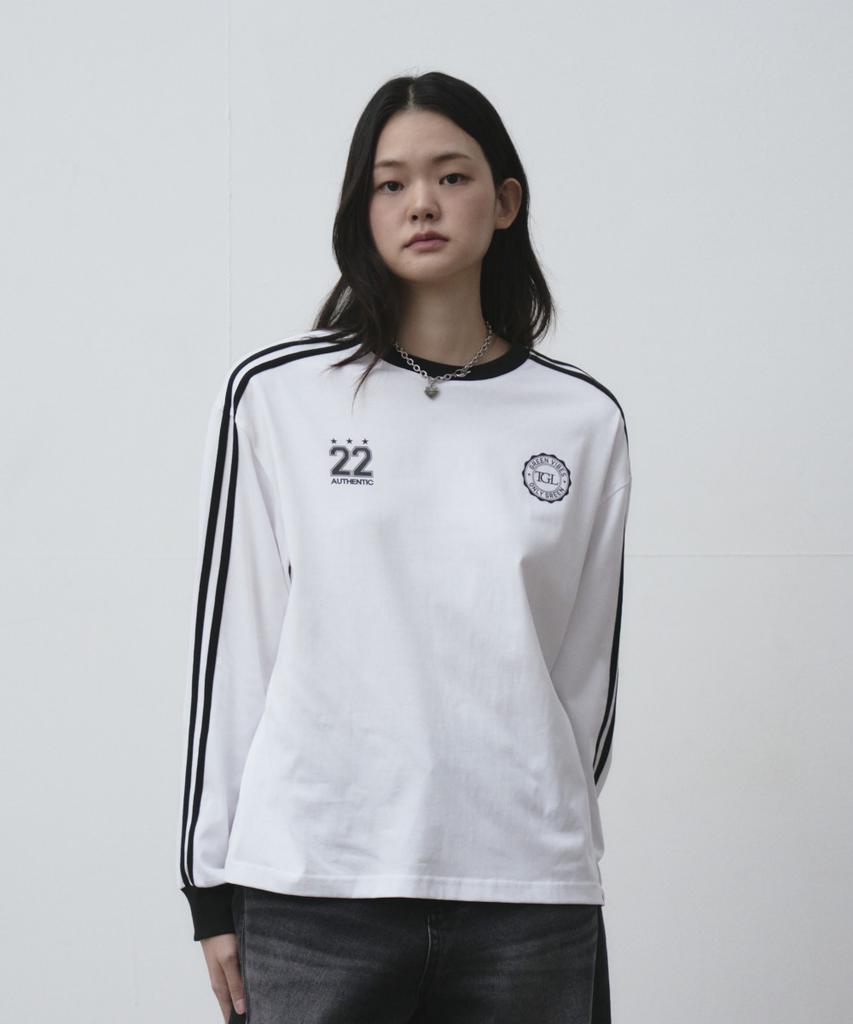 THE GREEN LAB Soccer Football Color Block Long Sleeve T-Shirt [White]