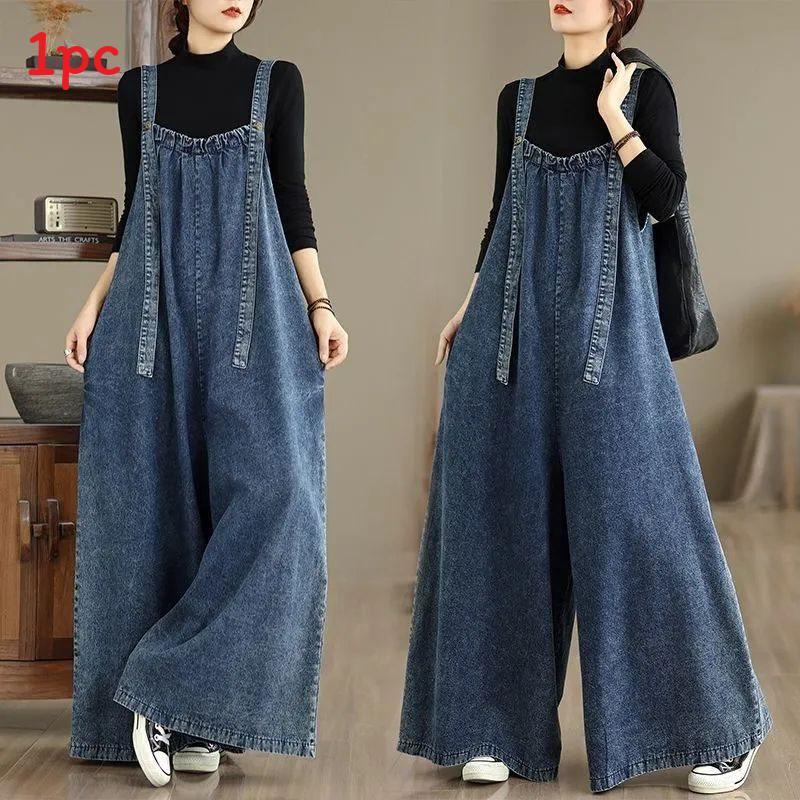Denim Cotton Overalls For Women With High Waist And Loose Fit For Casual Spring Summer Wear