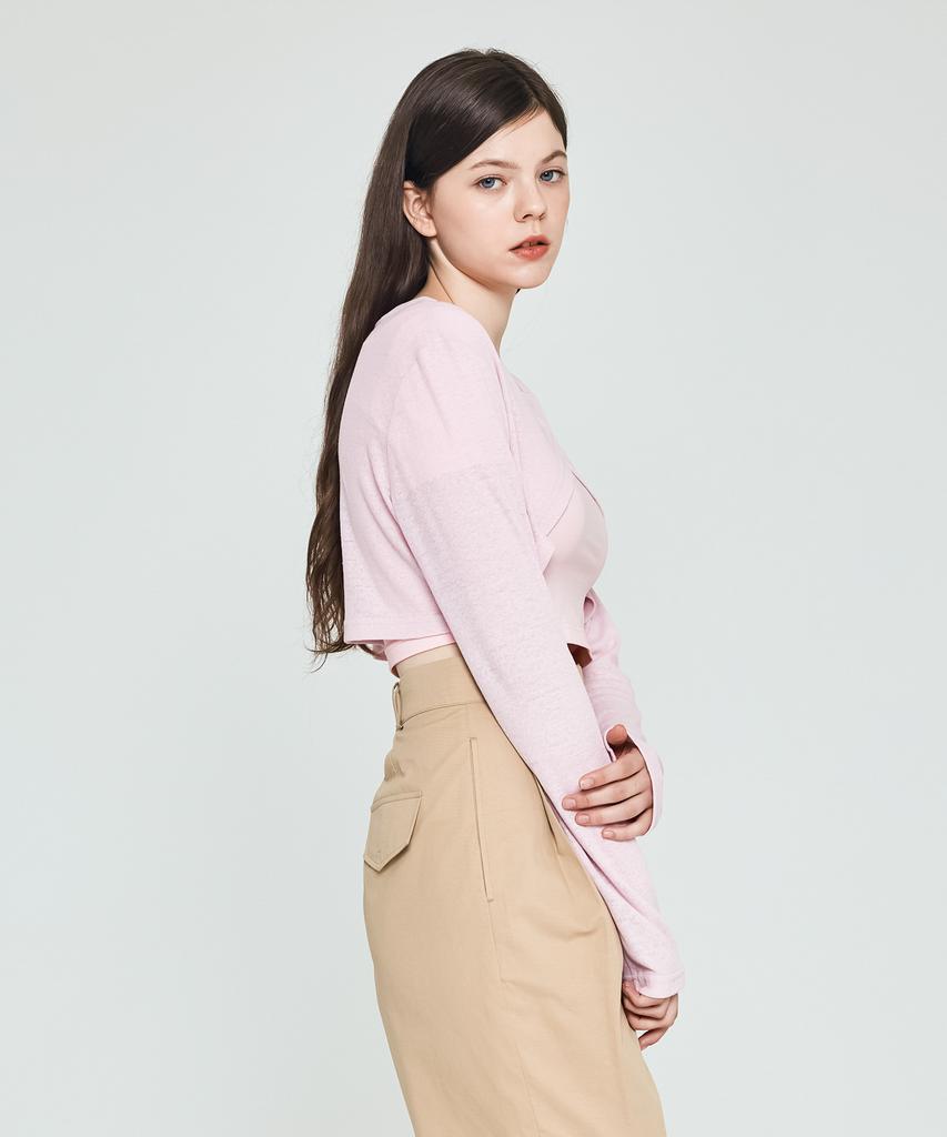 DEPASION See-Through Crop Long Sleeve T-Shirt (Pink)