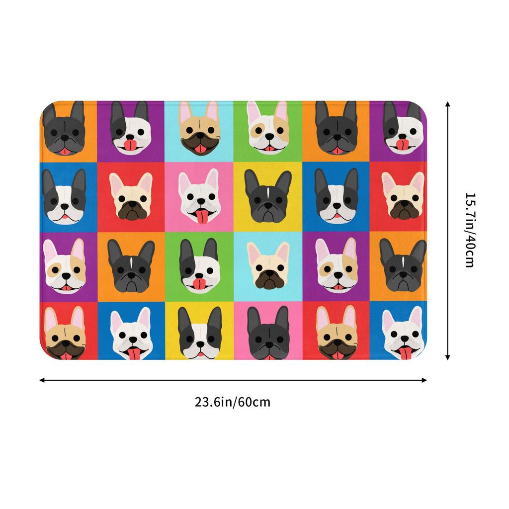 Tappetino per porta con facce di Bulldog Francese Stile Pop Art Antiscivolo Frenchies Cane Animale Domestico Regalo Tappeto per Cucina Bagno Giardino 40*60cm