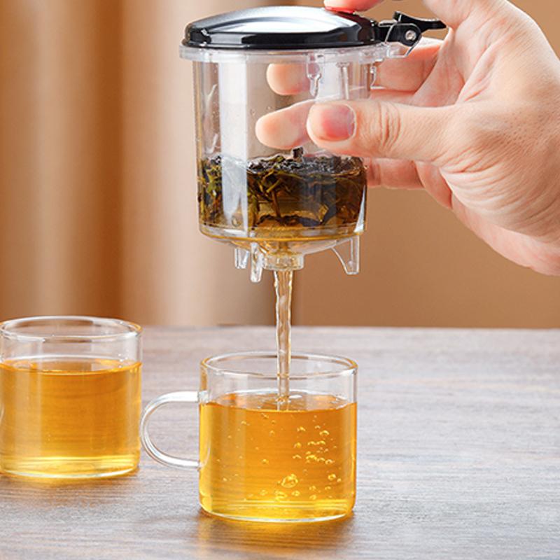 Theepot met Zeef Verdikt Glas Hittebestendig Theepot Eénknopsfiltering Thee-Scheidingsketel Thee-Koffiezetapparaat