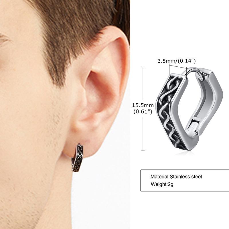 Nordic Viking Knot Hoop Earrings for Men Women, Stainless Steel Huggies, Ethnic Punk Rock Male Ear Jewelry