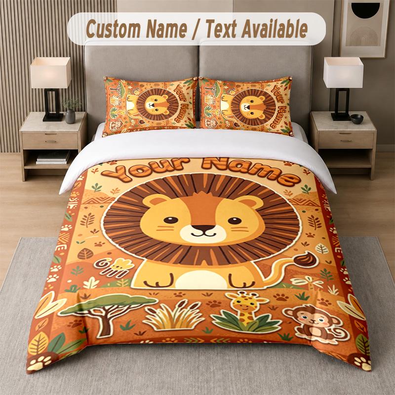 Set Biancheria da Letto 3 Pezzi Tema Leone Tigre Leopardo 1 Lenzuolo Sotto con Angoli & 2 Federe Biancheria da Letto Personalizzata per la Casa