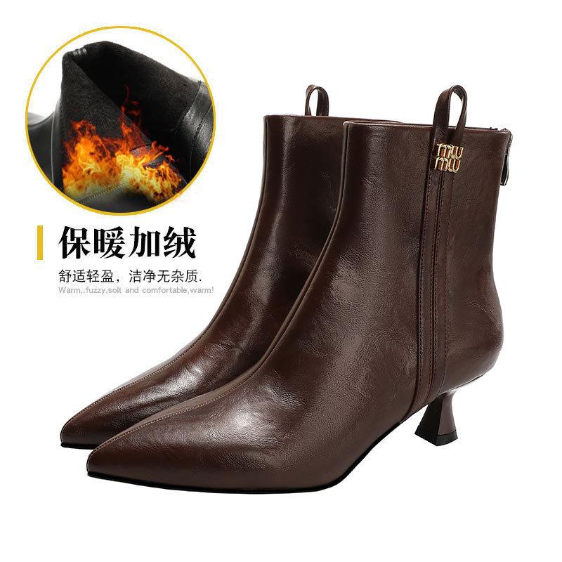 Short Boots High Heel Pointed Spring and Autumn Single Boots Year High Heel High Heel Skinny Boots Medium Tube Fashion Boots
