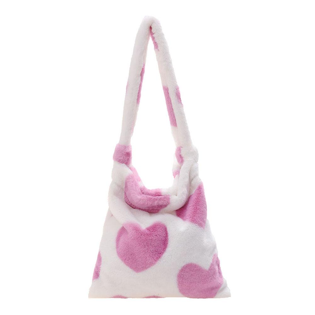 Fashion Women Love Print Plush Messenger Bag Autumn Winter Large Handbags CLE