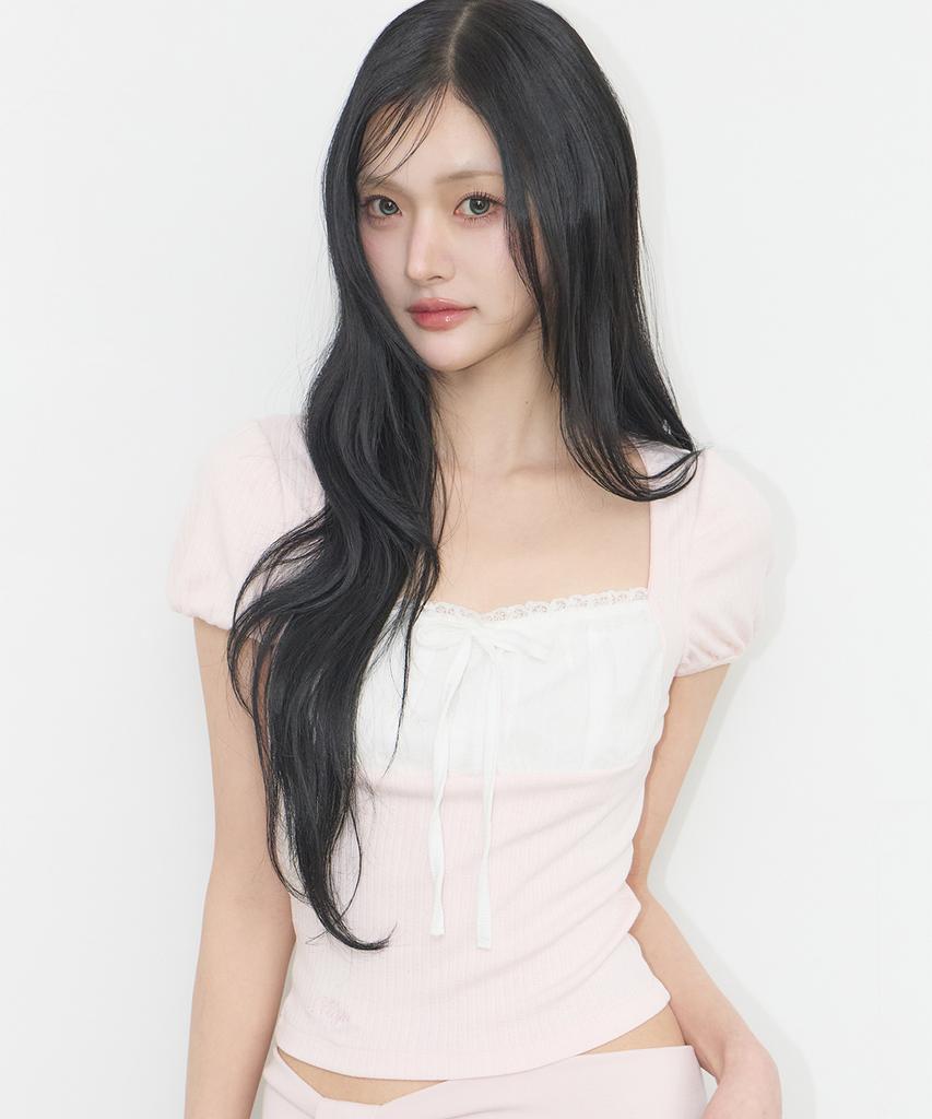 ILLIGO Rosie Lace Square Neck Tee Pink