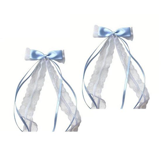 2Pcs Hairpin Embroidery Lace Pattern Ribbon Bow Hair Clip Color Matching Non-Damaging Rounded