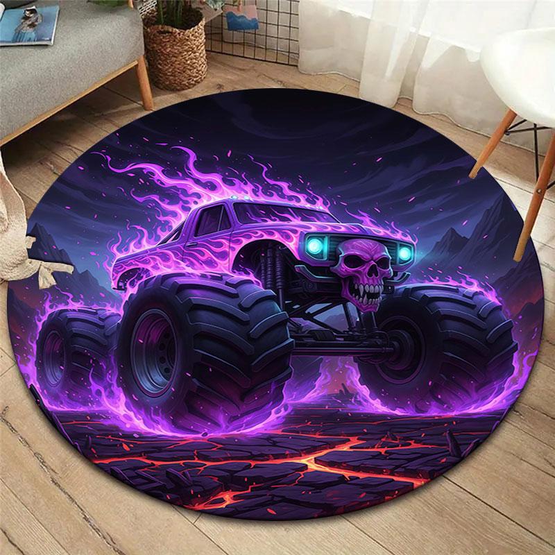 BadBeastTruck Round Area Rug,Carpet Rug for Living Room Bedroom Sofa Playroom Decor,Non Slip Floor Mat