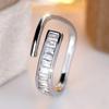 Single Row White Zircon Square Stone Open Rings For Women Gold Silver Color Engagement Bands Wedding Jewelry