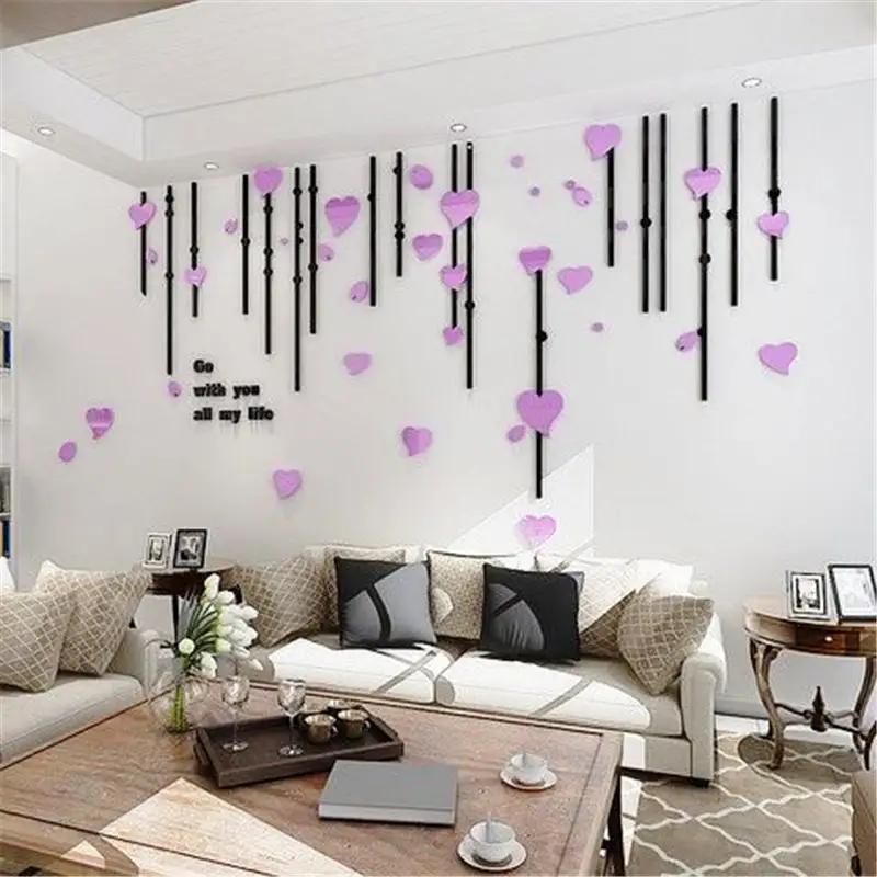 Romantic 3D Wall Sticker Wedding Living Room Bedroom Backdrop TV Background Wall Decals Flower Mural Wall Art Wallpaper Sticker