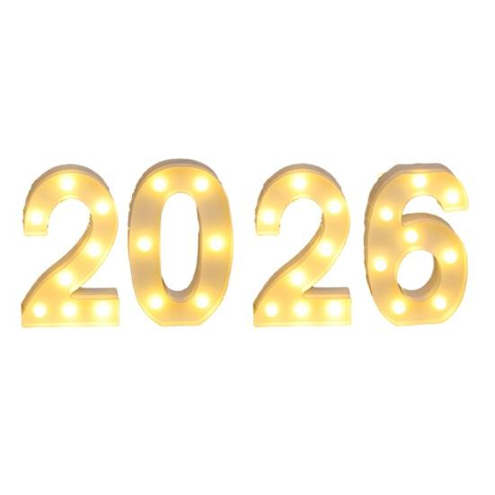 מספרים מוארים 2026 מספרים גדולים עם נורות LED מופעלים בסוללה שלט אותיות לשנה החדשה מסיבת סיום חתונה קישוט שולחן