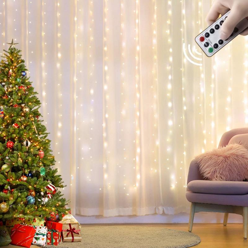 Vorhang-Girlande, LED-Lichterkette, Festival-Dekoration, 8 Modi, USB-Fernbedienung, Urlaub, Hochzeit, Lichterkette für Schlafzimmer, Zuhause