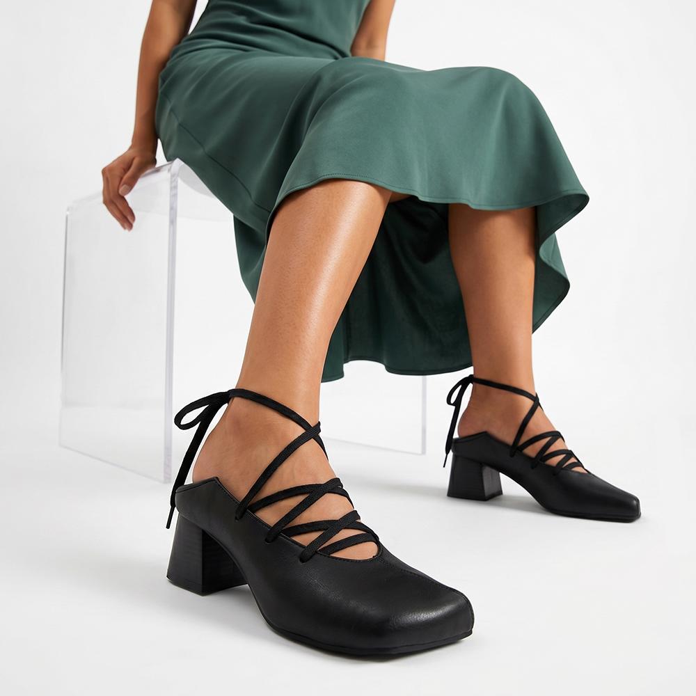 Mature Women Pumps Square Toe High Block Heel Lady Daily Shoes Big Plus size 48 52