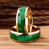 8mm Men Stainless Steel Rings, Gold Color Brushed Green Koa Wood Inlay Rings for Men, Wedding Jewelry Christams Gift