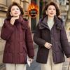 2025 New Hooded Cotton Jacket for Middle-Aged Women: Autumn-Winter Mid-Length Down Coat