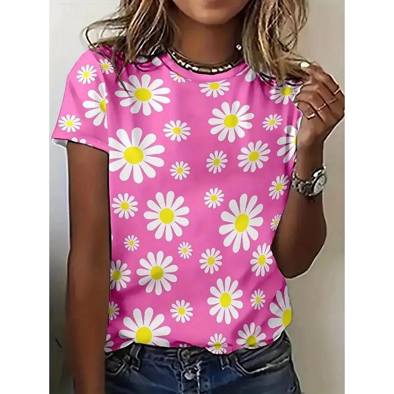 Nya Blomster 3D-tryck T-shirts Dam Sommar Casual O-ringning Kortärmad T-shirt Harajuku Y2k T-shirts Toppar Damkläder