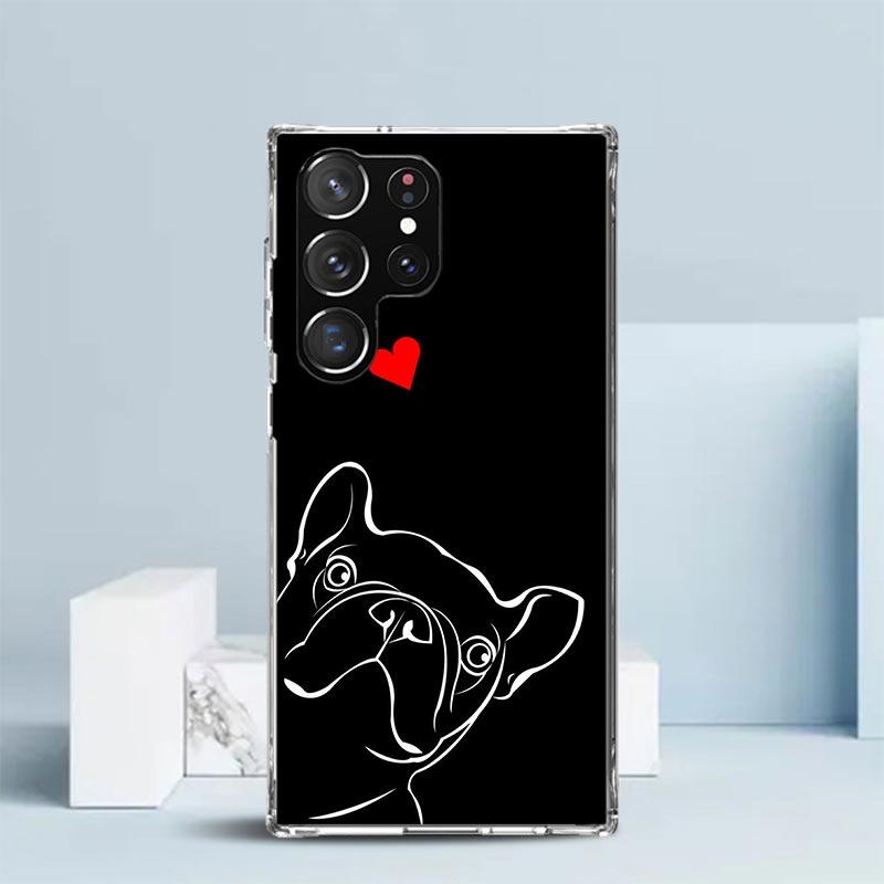French Bulldog Black White Phone Case For Samsung Galaxy S24 S25 Edge S26 Ultra S22 S23 Plus S21 + S20 FE Soft TPU Back Cover Ga