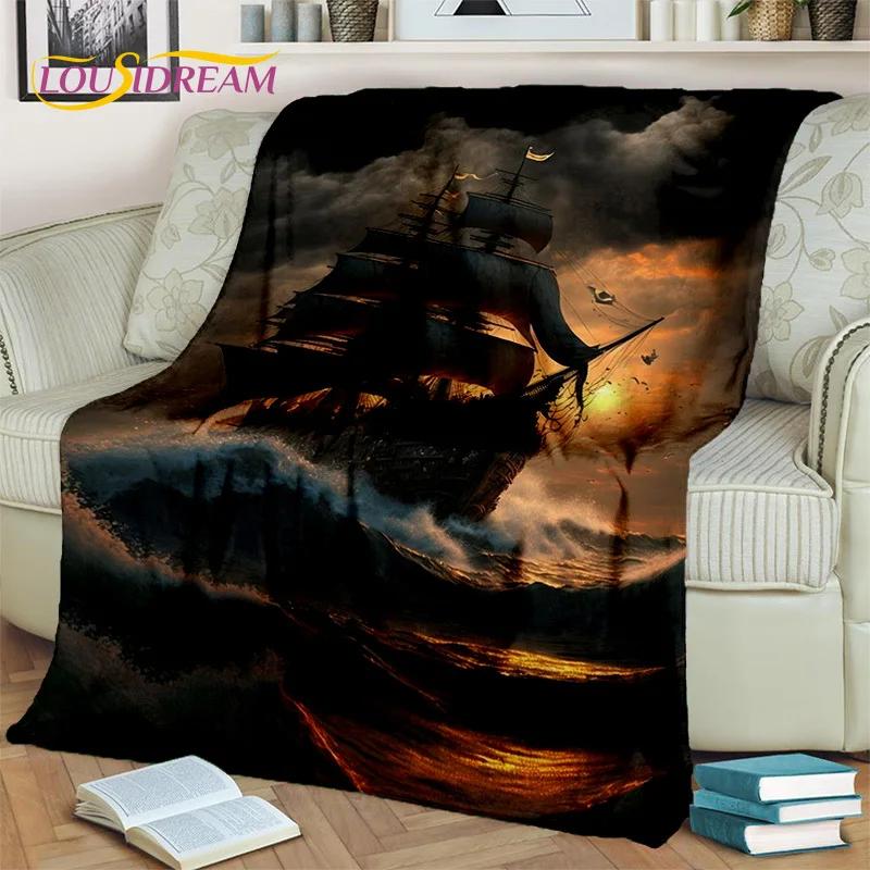 3D Pirate Ship Boat,Sailboat,Barque Blanket,Soft Throw Blanket for Home Bedroom Bed Sofa Picnic Travel Office Cover Blanket Kids