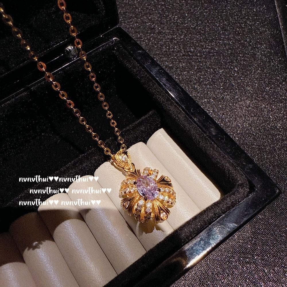 Austria Bauhinia Gemstone Earrings & Filigree Zircon Necklace Set