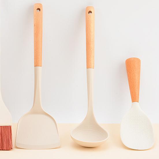 4Pcs Kitchen Utensil Set Multi-Functional Silicone Spatula Soup Spoon Rice Spoon with Storage Tray Heat Resistant Cooking Tools for Frying Serving
