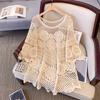 DIMANAF 2025 New T-Shirt Women Knitting Lace Long Beach Holiday Hollow Bat Summer Style Basic Tops Tees Loose Clothing