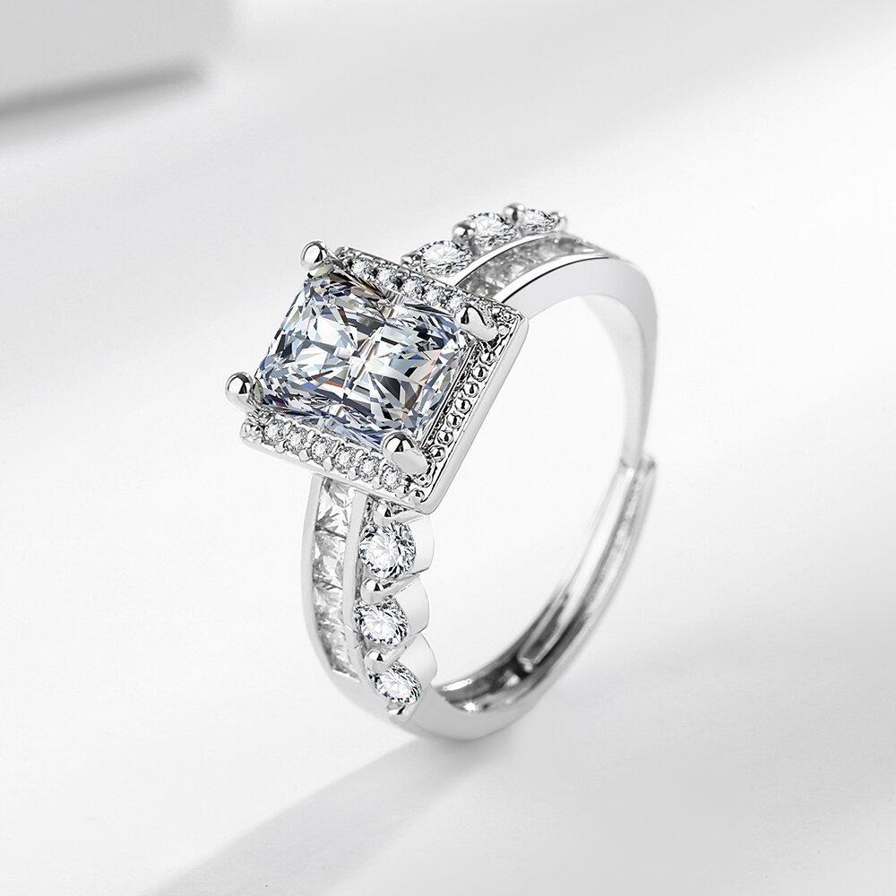 High-End Full Diamond Zircon Sugar Cube Adjustable Copper Ring Light Luxury Fashion Jewelry