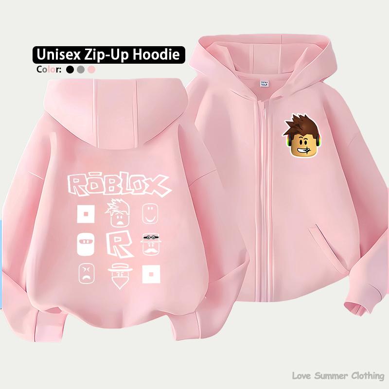 Roblox Kids Zip Hoodie for Kids Ages 4-14 Multiple Pattern Options Unisex Lightweight Zip Jacket HD Print Easy Wear Sporty and Casual Style Polyester
