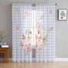 Perdele Florale Plaid din Tul pentru Iepurașul de Paște Pentru Living Dormitor Perdea Voal Transparentă Fereastră Decor Acasă Draperii